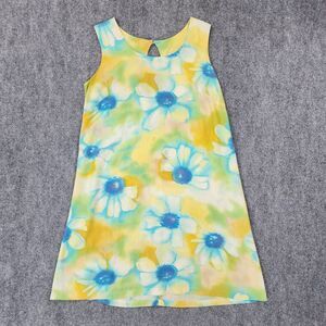 Vintage Jams World Dress Womens Medium Colorful Ivory Flower Sleeveless USA Made